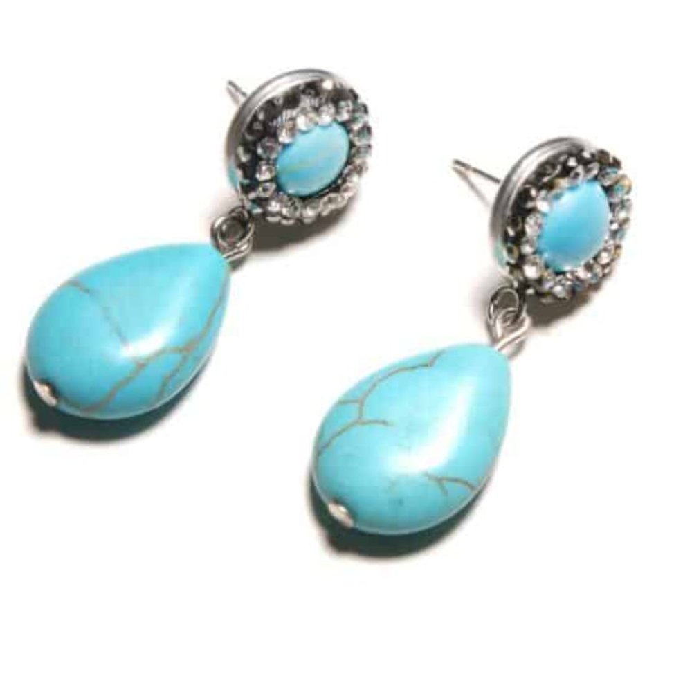 Precious Turquoise Stone Boho Drop Earrings
